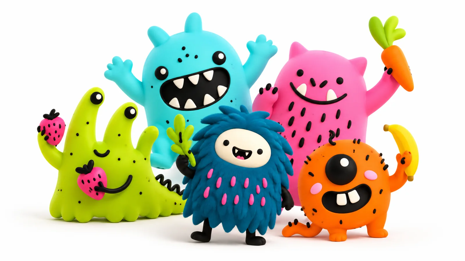 The five colourful Tiny Tummies monsters